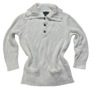 VTG LAUREN RALPH LAUREN petite womens white knit collared pullover sweater, P/M.